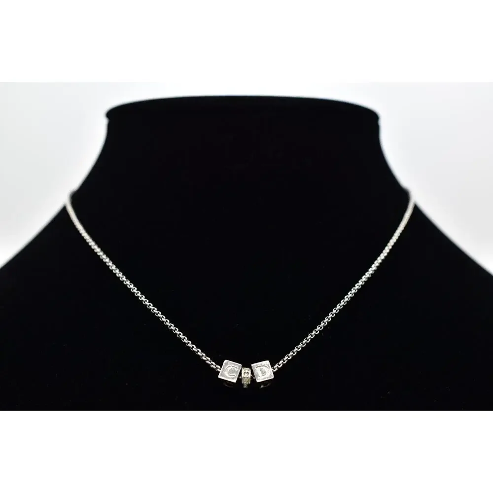 Christian Dior Vintage Block Logo Necklace Pendant Charm CD Silver Signed BinBJ
